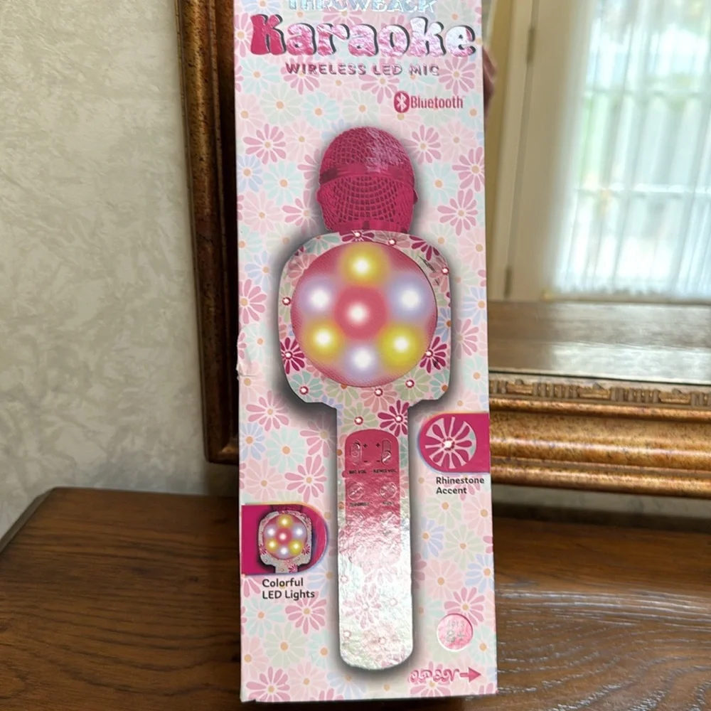 Karaoke Wireless LED Bluetooth Microphone in pink floral. Enjoy hours of fun